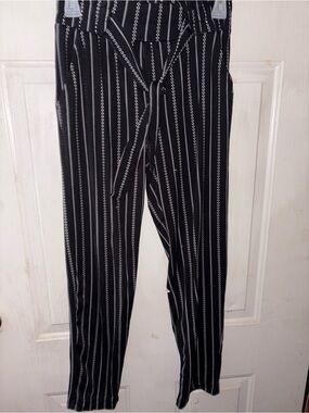 Joe Benbasset Black Pants with White Pinstripes and Tie Waist